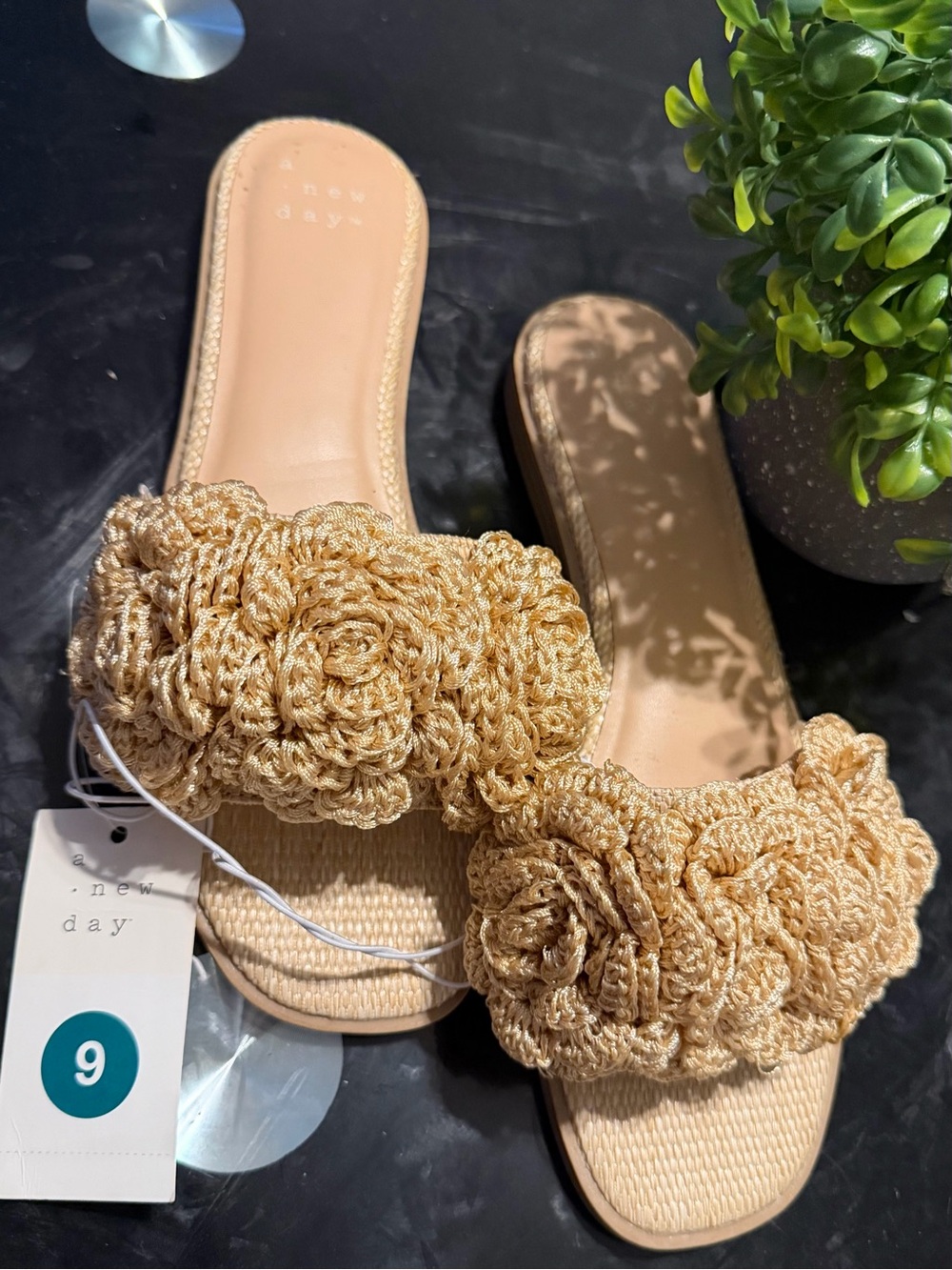 Women's Beige Crochet Slide Sandals